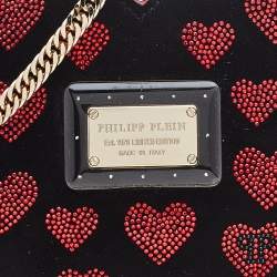 Pre Owned Philipp Plein Black Suede Sweet Heart Embellished Crossbody Bag