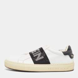 Philipp Plein White/Black Leather  Crystal Embellished  Sneakers Size 35