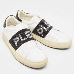 Philipp Plein White/Black Leather  Crystal Embellished  Sneakers Size 35