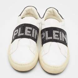 Philipp Plein White/Black Leather  Crystal Embellished  Sneakers Size 35