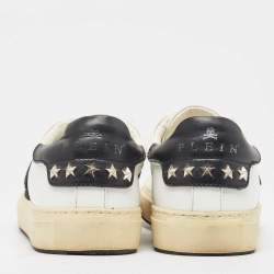 Philipp Plein White/Black Leather  Crystal Embellished  Sneakers Size 35