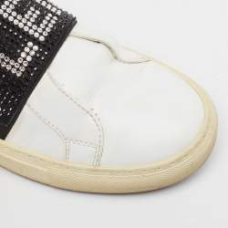 Philipp Plein White/Black Leather  Crystal Embellished  Sneakers Size 35
