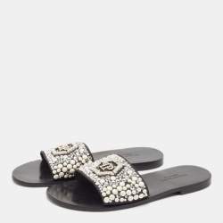 Philipp Plein Black Satin Embellished Flat Slides Size 39