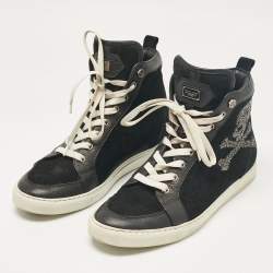 Philipp Plein Black Leather Suede Skull High Top Sneakers Size 40