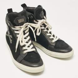 Philipp Plein Black Leather Suede Skull High Top Sneakers Size 40