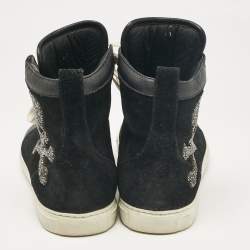 Philipp Plein Black Leather Suede Skull High Top Sneakers Size 40