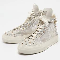 Philipp Plein Grey Lace and Suede High Top Sneakers Size 39