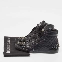 Pre Owned Philipp Plein Black Leather High Top Sneakers Size 37.5