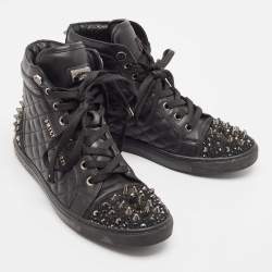 Pre Owned Philipp Plein Black Leather High Top Sneakers Size 37.5