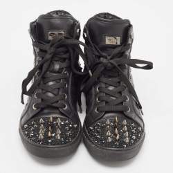Pre Owned Philipp Plein Black Leather High Top Sneakers Size 37.5