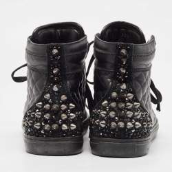 Pre Owned Philipp Plein Black Leather High Top Sneakers Size 37.5