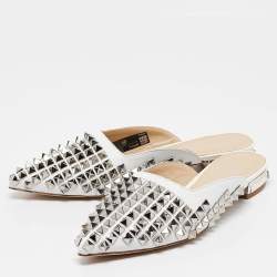 Philipp Plein White Leather Spike Mules Size 36