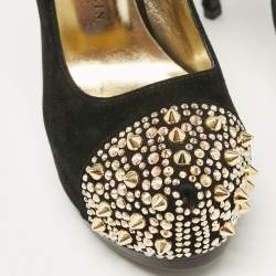 Philipp Plein Black Suede Spike Embellished Platform  Pumps Size 37