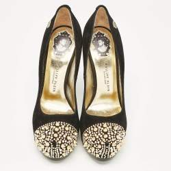 Philipp Plein Black Suede Spike Embellished Platform  Pumps Size 37
