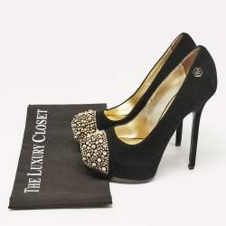 Philipp Plein Black Suede Spike Embellished Platform  Pumps Size 37