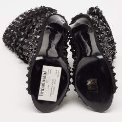 Philipp Plein Black Suede Peep Toe Superstudd Embellished Mid Calf Boots Size 38.5