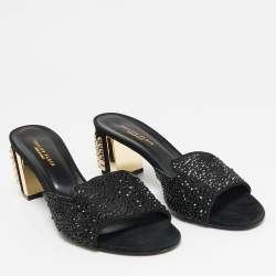 Philipp Plein Black Suede Crystal Slide Sandals Size 38