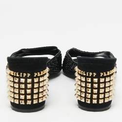 Philipp Plein Black Suede Crystal Slide Sandals Size 38