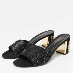 Philipp Plein Black Suede Crystal Slide Sandals Size 38