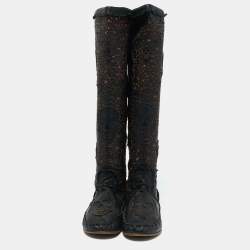 Philipp Plein Black Leather Lasercut Skull Mid Calf Boots Size 37