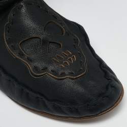 Philipp Plein Black Leather Lasercut Skull Mid Calf Boots Size 37