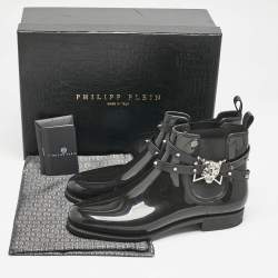 Pre Owned Philipp Plein Black Rubber Marguerite Ankle Boots Size 40