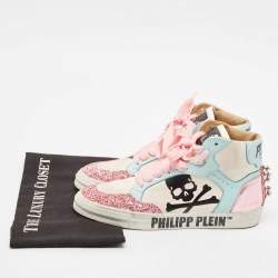 Philipp Plein Multicolor Leather and Crystal Notorious High Top Sneakers Size 37