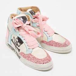 Philipp Plein Multicolor Leather and Crystal Notorious High Top Sneakers Size 37
