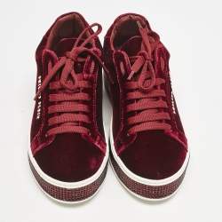 Pre Owned Philipp Plein Burgundy Velvet Crystal Embellished Low Top Sneakers Size 38