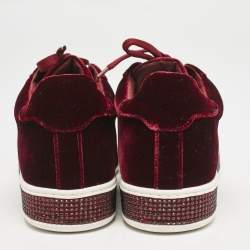 Pre Owned Philipp Plein Burgundy Velvet Crystal Embellished Low Top Sneakers Size 38