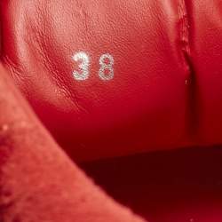 Pre Owned Philipp Plein Red Mesh and Suede Stud Crystal Embellished  Lace Up Sneakers Size 38