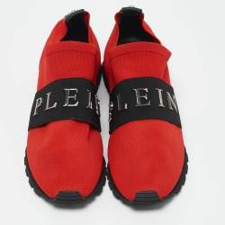 Philipp Plein Red Knit Fabric Logo Strap Slip On Sneakers Size 38