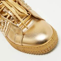 Philipp Plein Gold Leather Spike Studded Sneakers Size 38
