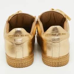 Philipp Plein Gold Leather Spike Studded Sneakers Size 38