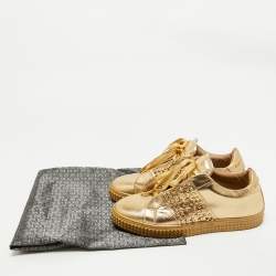 Philipp Plein Gold Leather Spike Studded Sneakers Size 38