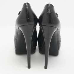 Philipp Plein Black Croc Embossed Leather Skull Peep Toe Platform Pumps Size 38