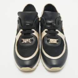 Philipp Plein Black/Gold Leather and Suede Low Top Sneakers Size 38
