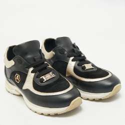Philipp Plein Black/Gold Leather and Suede Low Top Sneakers Size 38