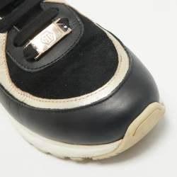 Philipp Plein Black/Gold Leather and Suede Low Top Sneakers Size 38