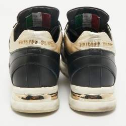 Philipp Plein Black/Gold Leather and Suede Low Top Sneakers Size 38