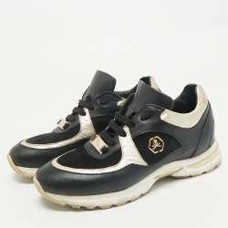 Philipp Plein Black/Gold Leather and Suede Low Top Sneakers Size 38