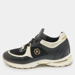 Philipp Plein Black/Gold Leather and Suede Low Top Sneakers Size 38