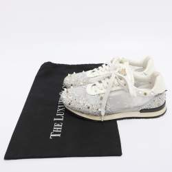 Pre Owned Philipp Plein White Lace and Leather Sanna Embellished Low Top Sneakers Size 36.5