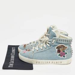 Pre Owned Philipp Plein Blue Denim Studded High Top Sneakers Size 40
