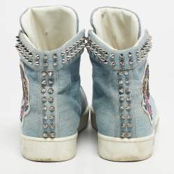 Pre Owned Philipp Plein Blue Denim Studded High Top Sneakers Size 40