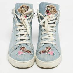 Pre Owned Philipp Plein Blue Denim Studded High Top Sneakers Size 40