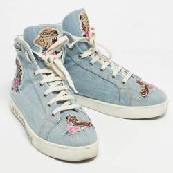 Pre Owned Philipp Plein Blue Denim Studded High Top Sneakers Size 40