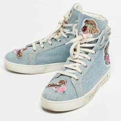 Pre Owned Philipp Plein Blue Denim Studded High Top Sneakers Size 40