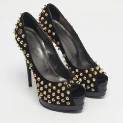 Pre Owned Philipp Plein Black Suede Studded Peep Toe Platform Pumps Size 40