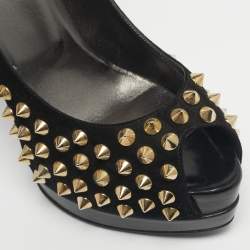 Pre Owned Philipp Plein Black Suede Studded Peep Toe Platform Pumps Size 40